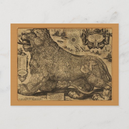 Leo Belgicus, Benelux Union Map (1611) Briefkaart (Voorkant)