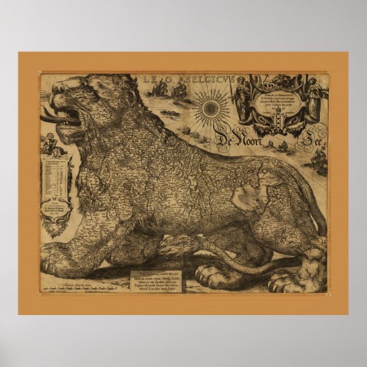 Leo Belgicus, Benelux Union Map (1611) Poster (Voorkant)