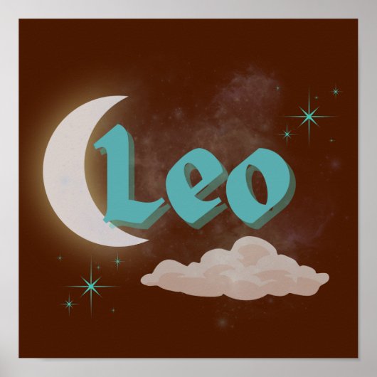 Leo Celestial Moon Cloud Sterren Astrologie Kunst Poster (Voorkant)