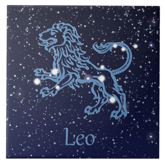 Leo Constellation and Zodiac Sign with Stars Tegeltje (Voorkant)