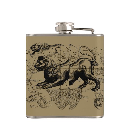 Leo Constellation Map Hevelius 1690 op Taupe Heupfles (Achterkant)