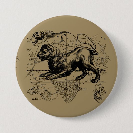Leo Constellation Map Hevelius ongeveer 1690 Ronde Button 7,6 Cm (Voorkant)