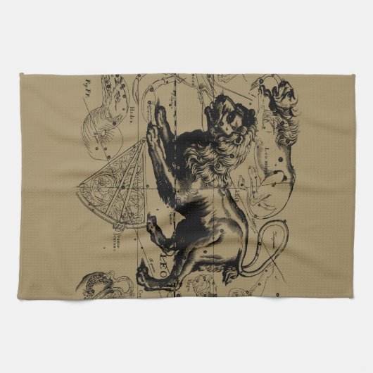 Leo Constellation Map Hevelius ongeveer 1690 Theedoek (Horizontaal)