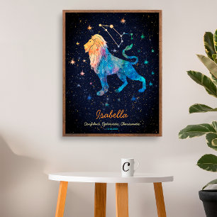 Leo Constellation Zodiac Waterverf Sterren Galaxy Poster