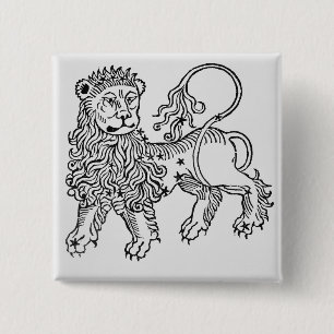 Leo (de Leeuw) een illustratie uit het 'Poeticon' Vierkante Button 5,1 Cm