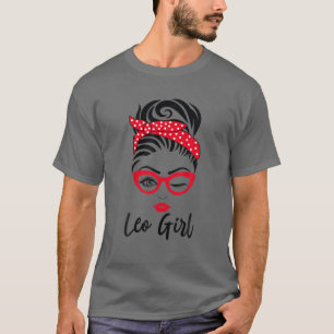 Leo Girl Messy Bun Leopard Bandana Julc Zodiac T-shirt