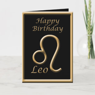 Leo Gold Symbol Black Birthday Wenskaart Kaart