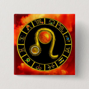 LEO GOLD ZODIAC BIRTHDAY JEWEL Astrology Chart Vierkante Button 5,1 Cm