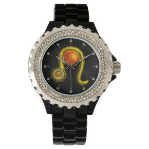 LEO GOLD ZODIAC BIRTHDAY JEWEL, Geel, zwart Horloge