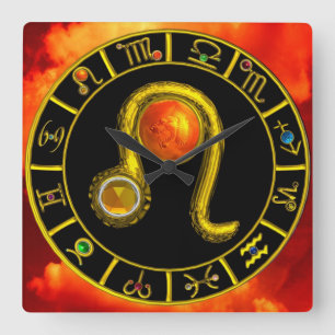 LEO GOLD ZODIAC BIRTHDAY JEWEL, Geel, zwart Vierkante Klok