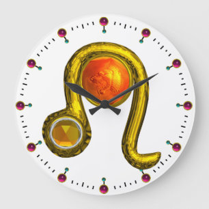 LEO GOLD ZODIAC BIRTHDAY JEWEL MET TOPAZ GEMSTONE GROTE KLOK