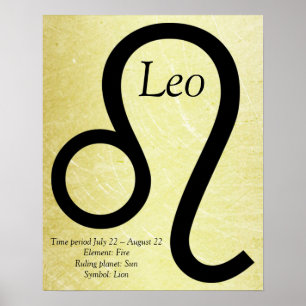 Leo Horoscope Symbool Gold en Black Poster