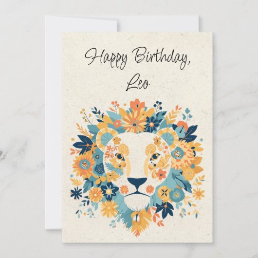 Leo Lion Zodiac Floral Carte Plat Anniversaire (Devant)