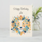 Leo Lion Zodiac Floral Verjaardag Flat Kaart (Staand voorkant)
