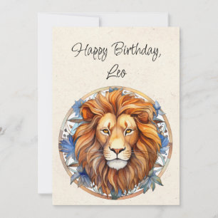 Leo Lion Zodiac Waterverf Verjaardag Flat Kaart