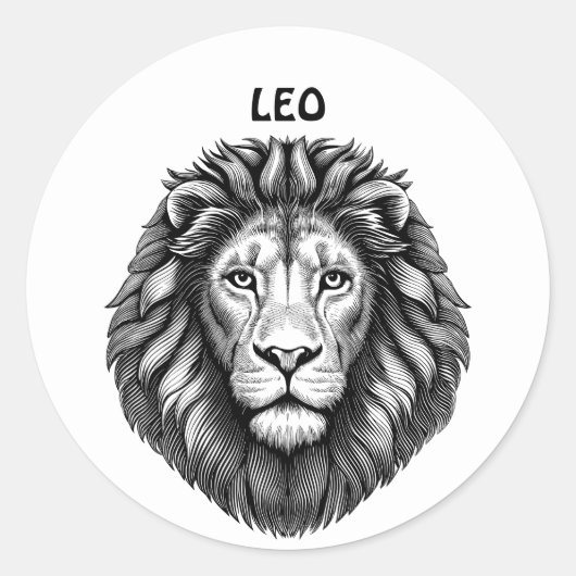 Leo Lions Head Zodiac Art Ink illustratie Ronde Sticker (Voorkant)