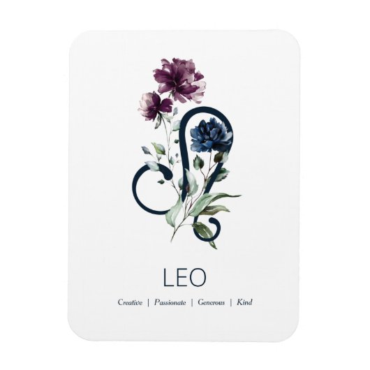 Leo Modern Floral Zodiac Symbol Magneet (Verticaal)