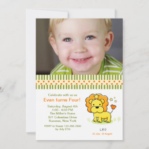 Leo Photo Birthday Party Invitation Kaart