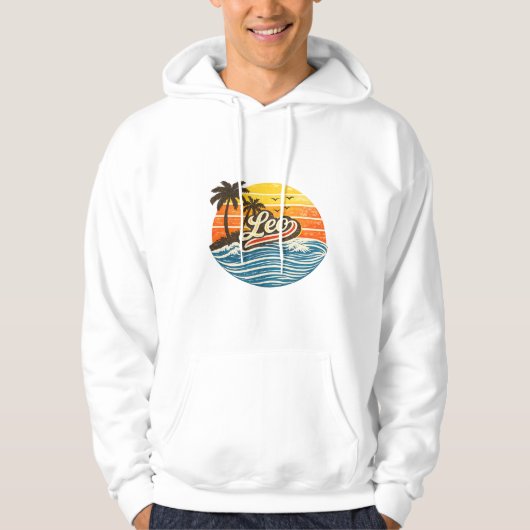 Leo Retro Sunset Name Design Hoodie (Voorkant)