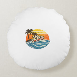 Leo Retro Sunset Name Design Rond Kussen