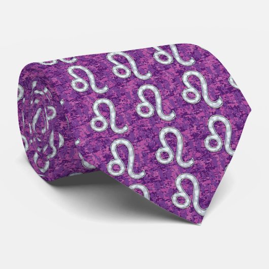 Leo Sign on Girly Pink Fuchsia Digital Camo Stropdas (Opgerold)