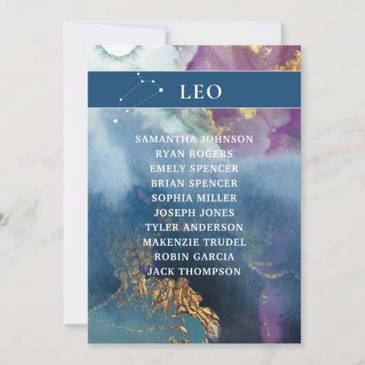 Leo Table Number Celestial Seating Chart Kaart (Voorkant)