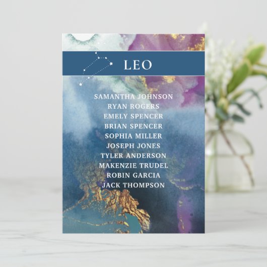 Leo Table Number Celestial Seating Chart Kaart (Staand voorkant)