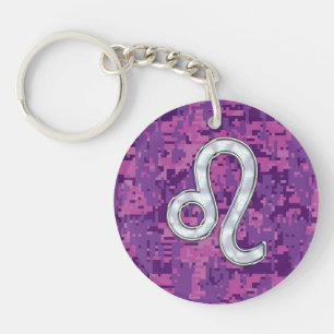 Leo-teken op roze fuchsia digitale camouflage sleutelhanger