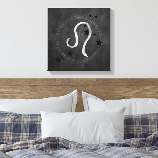 Leo the Lion Black & Silver Constellation zodiac Canvas Afdruk (Insitu (Slaapkamer))