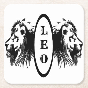 Leo the Lion Bookended Zodiac Vierkante Kartonnen Onderzetter