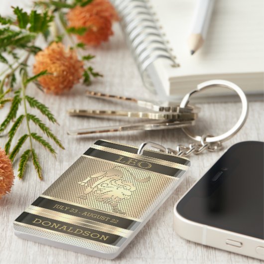 Leo the Lion in Black en Gold Mesh Sleutelhanger (Voorkant Rechts)