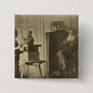 Leo Tolstoy en de beeldhouwer Paolo Vierkante Button 5,1 Cm