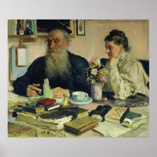 Leo Tolstoy met zijn vrouw in Yasnaya Polyana Poster