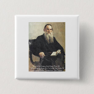 Leo Tolstoy "Oorlog is onrechtvaardig" Wijsheid Qu Vierkante Button 5,1 Cm