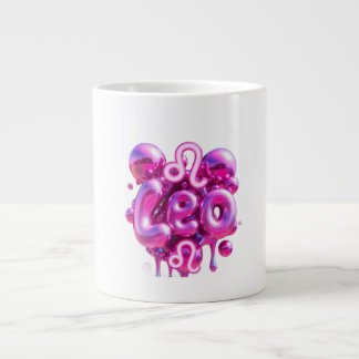 Leo Typography Pink Bubble Letters Mug  Extra Grote Beker