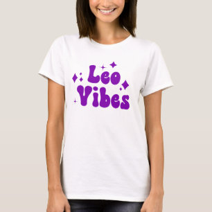 Leo Vibes Zodiac Astrology Paarse Stars T-shirt