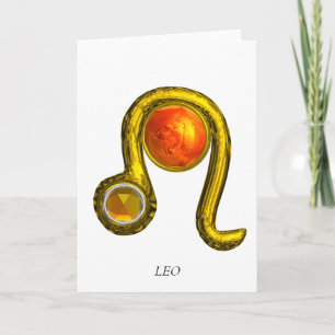 LEO Yellow Topaz & Gold Zodiac Birthday Kaart