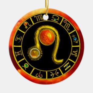 LEO ZODIAC BIRTHDAY JEWEL GEEL TOPAZ Gold Keramisch Ornament