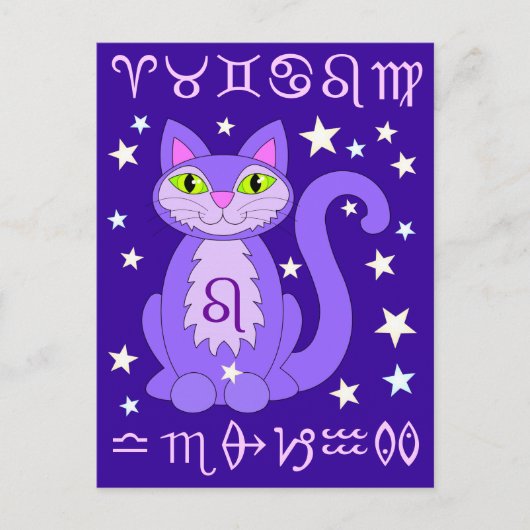 Leo Zodiac Cat Midnight Blue Briefkaarten (Voorkant)