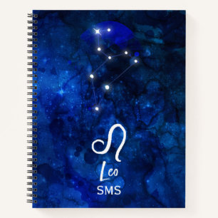 Leo Zodiac Constellation Dark Blue Galaxy Monogram Notitieboek