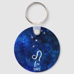 Leo Zodiac Constellation Dark Blue Galaxy Monogram Sleutelhanger