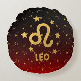 Leo Zodiac Coussin rouge et noir rond