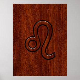 Leo Zodiac-geblog in Brown Mahogany-houtstijl Poster