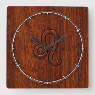 Leo Zodiac-geblog in Brown Mahogany-houtstijl Vierkante Klok