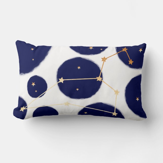 Leo Zodiac Navy Polka Dot & Gold Design Kussen (Voorkant)