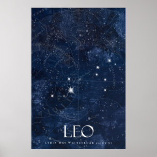 Leo Zodiac-Poster met naam, sterbord zodiac Poster
