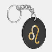 Leo Zodiac Sign., Black & Gold Sleutelhanger (Voorkant Links)