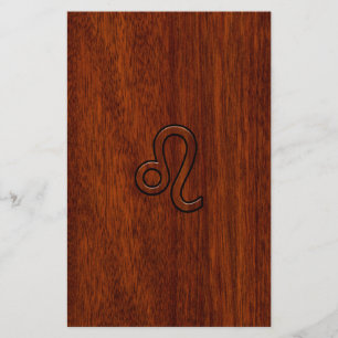 Leo Zodiac Sign in Brown Mahogany wood style Briefpapier