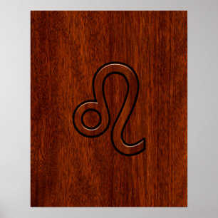 Leo Zodiac Sign in Mahogany wood style Poster