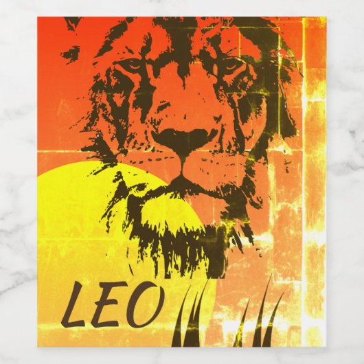 LEO Zodiac Sign ~ Lion Face and Sunset Wijn Etiket (Enkel label)